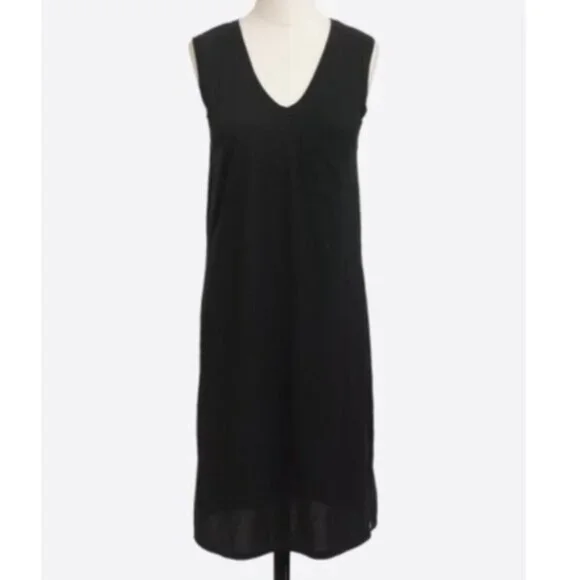 J. CREW Sleeveless Pocket Dress Solid Black V-Neck 100% Cotton Midi Tank Dress - Picture 3 of 12